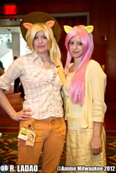 Size: 3456x5184 | Tagged: anime milwaukee, anime milwaukee 2012, applejack, artist:pepperbots, artist:risana cosplay, clothes, convention, cosplay, derpibooru import, fluttershy, human, irl, irl human, photo, safe, sweater, sweatershy