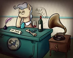 Size: 1000x800 | Tagged: artist:brainedbysaucepans, derpibooru import, mayor mare, music, office, phonograph, safe, solo, wine