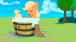 Size: 800x450 | Tagged: safe, artist:themightyshizam, derpibooru import, applejack, pony, animated, apple, applebrat, barrel, bath, brattyjack, bubble, cloud, cloudy, cute, eyes closed, filly, jackabetes, open mouth, outdoors, silly, silly pony, solo, tantrum, tree, who's a silly pony, yelling