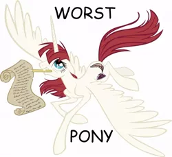 Size: 1024x939 | Tagged: safe, artist:draikjack, derpibooru import, edit, oc, oc:fausticorn, ponified, unofficial characters only, alicorn, pony, 1000 hours in ms paint, alicorn oc, background pony strikes again, comic sans, experiment, faustabuse, lauren faust, obvious troll, solo, text, troll, worst pony