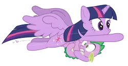 Size: 1050x540 | Tagged: safe, artist:dm29, derpibooru import, spike, twilight sparkle, twilight sparkle (alicorn), alicorn, pony, carrying, duo, female, mare, simple background, speed lines, transparent background