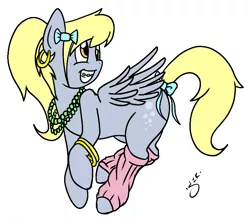 Size: 764x673 | Tagged: safe, artist:silver1kunai, derpibooru import, derpy hooves, pegasus, pony, 80s, braces, female, happy, leg warmers, mare, smiling, solo, tail bow