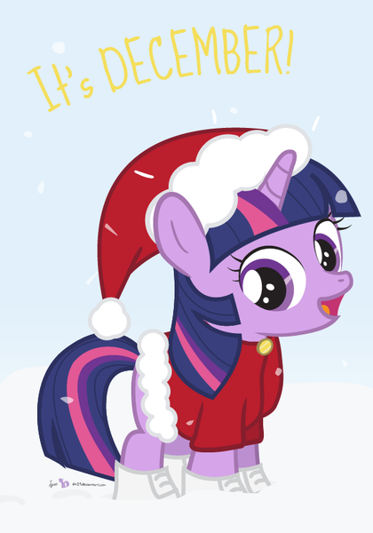 Size: 560x800 | Tagged: artist:dm29, boots, christmas, clothes, cute, derpibooru import, filly, filly twilight sparkle, hat, holiday, julian yeo is trying to murder us, looking at you, open mouth, safe, santa costume, santa hat, smiling, snow, snowfall, solo, twiabetes, twilight sparkle, winter