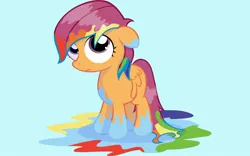 Size: 1920x1200 | Tagged: artist:miketheuser, bodypaint, denied, derpibooru import, hair dye, paint, painting characters, paint in hair, paint on fur, palette swap, rainbow dash, safe, scootaloo, scootobsession, solo, wet mane