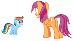 Size: 5604x3153 | Tagged: age swap, derpibooru import, palette swap, rainbow dash, role reversal, safe, scootaloo, scootobsession