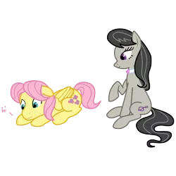 Size: 5250x5250 | Tagged: absurd resolution, adorascotch, artist:synch-anon, butterscotch, cute, derpibooru import, floppy ears, fluttershy, hi, octavia melody, prone, raised hoof, rule 63, rule63betes, safe, shipping, shy, sitting, smiling, tavibetes, wavy mouth
