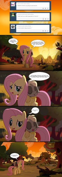 Size: 1280x3644 | Tagged: age regression, artist:anima-dos, ask, ask baby discord, baby discord, carrying, comic, derpibooru import, discord, fluttershy, safe, sleeping, sunset, tumblr