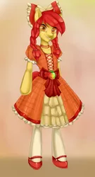 Size: 1343x2495 | Tagged: apple bloom, artist:misukitty, derpibooru import, lolita fashion, mary janes, safe, semi-anthro, solo