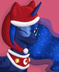 Size: 2000x2400 | Tagged: artist:mcnum, christmas, derpibooru import, hat, princess luna, safe, santa hat, solo, wink