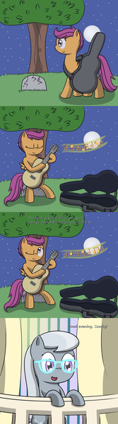 Size: 1000x3600 | Tagged: artist:pvryohei, ask, derpibooru import, female, glasses, guitar, lesbian, music, safe, scootaloo, serenade, shining bonds, shipping, silver spoon, spoonaloo, tumblr