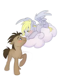 Size: 527x666 | Tagged: safe, artist:psychoon, derpibooru import, derpy hooves, doctor whooves, time turner, pegasus, pony, blushing, cloud, doctorderpy, female, male, mare, shipping, straight