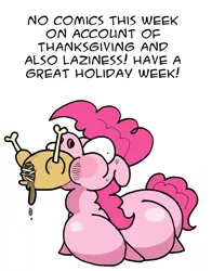 Size: 800x1023 | Tagged: safe, artist:krampuskind, derpibooru import, pinkie pie, turkey, bloated, cooked, dead, eating, fat, food, murry purry fresh and furry, piggy pie, ponies eating meat, pudgy pie, solo, thanksgiving, webcomic