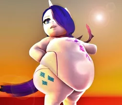 Size: 822x710 | Tagged: 3d, artist:eggo81194, artist:heckfan, belly, clothes, derpibooru import, fat, obese, rarity, render, safe, semi-anthro, solo, swimsuit, uncanny valley