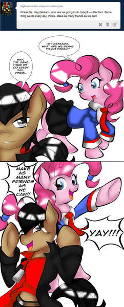 Size: 806x2000 | Tagged: safe, artist:fourze-pony, derpibooru import, pinkie pie, ponified, pony, clothes, comic, crossover, fourze-pony, kamen rider, kamen rider fourze, kisaragi gentaro, male, school, skirt, stallion, uniform