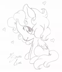 Size: 1013x1171 | Tagged: artist:shinta-girl, derpibooru import, heart, lineart, monochrome, oc, oc:shinta pony, safe, solo, traditional art, unofficial characters only