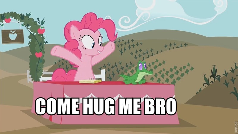 Size: 960x540 | Tagged: caption, castle mane-ia, come at me bro, come hug me bro, derpibooru import, gummy, hug, image macro, notebook, notepad, pinkie pie, roflbot, safe, screencap, season 4