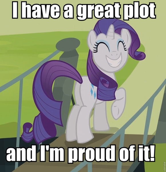 Size: 829x857 | Tagged: safe, derpibooru import, edit, edited screencap, screencap, rarity, pony, unicorn, castle mane-ia, season 4, bridge, butt, caption, female, happy, image macro, mare, plot, roflbot, smiling, solo