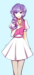 Size: 500x1076 | Tagged: artist:niaro, choker, clothes, derpibooru import, dress, human, humanized, light skin, nail polish, rarity, safe, solo, vest