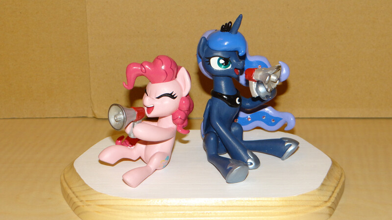 Size: 1920x1080 | Tagged: artist:viistar, clay, derpibooru import, figurine, megaphone, pinkie pie, princess luna, safe, sculpture