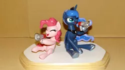 Size: 1920x1080 | Tagged: artist:viistar, clay, derpibooru import, figurine, megaphone, pinkie pie, princess luna, safe, sculpture