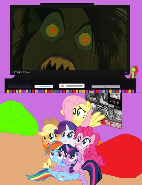 Size: 1176x1528 | Tagged: applejack, derpibooru import, exploitable meme, fleshsearing teeth, fluttershy, mane six, meme, mr hyde, nightmare fuel, obligatory pony, pinkie pie, rainbow dash, rarity, safe, the pagemaster, the strange case of dr. jekyl and mr. hyde, tv meme, twilight sparkle