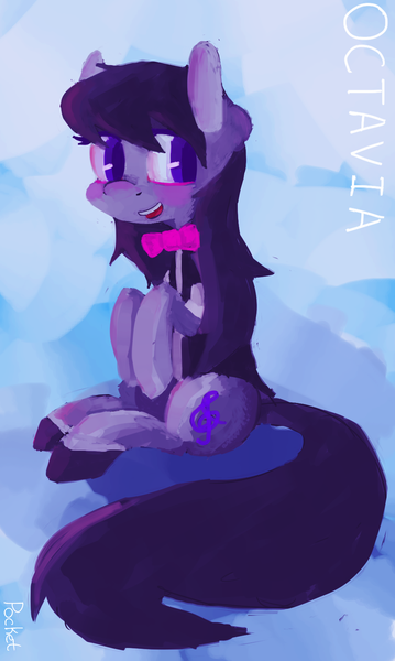 Size: 958x1600 | Tagged: dead source, safe, artist:berrydrops, derpibooru import, octavia melody, earth pony, pony, abstract background, sitting, smiling, solo