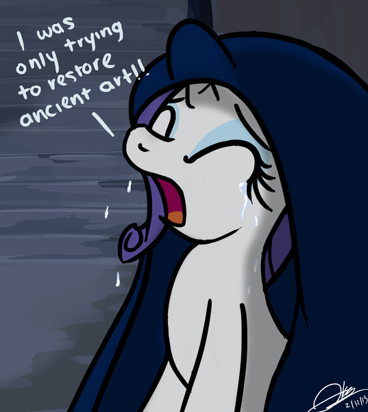 Size: 2953x3300 | Tagged: safe, artist:mrasianhappydude, derpibooru import, rarity, pony, unicorn, castle mane-ia, crying, dialogue, eyes closed, marshmelodrama, scene interpretation, solo, tapestry