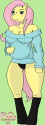 Size: 536x1488 | Tagged: anthro, artist:flclalchemist145, belly, big belly, black underwear, breasts, busty fluttershy, clothes, derpibooru import, expansion, female, fluttershy, inflation, kneesocks, off shoulder, panties, socks, solo, solo female, stockings, stuffed, stuffing, suggestive, sweater, sweatershy, underwear, vacuum sealed clothing