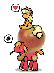 Size: 350x471 | Tagged: safe, artist:redhotkick, derpibooru import, applejack, big macintosh, earth pony, pony, animated, apple, carrying, male, paper mario, paper mario: sticker star, ponies riding ponies, riding, stallion, things