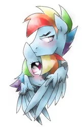 Size: 576x896 | Tagged: artist:annie-aya, blushing, dashblitz, derpibooru import, female, hug, male, rainbow blitz, rainbow dash, rule 63, safe, selfcest, self ponidox, shipping, straight, tsundere, winghug