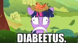 Size: 960x540 | Tagged: cute, derpibooru import, diabetes, edit, edited screencap, image macro, inverted mouth, lesson zero, meme, safe, screencap, solo, twiabeetus, twilight sparkle, wilford brimley