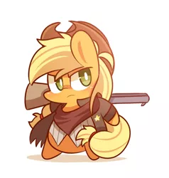 Size: 800x840 | Tagged: safe, artist:lifeloser, derpibooru import, applejack, pony, bipedal, chibi, clothes, gun, sheriff, sheriffjack, shotgun, simple background, solo, weapon, western, white background