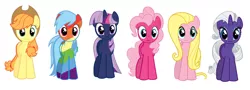 Size: 960x344 | Tagged: safe, artist:pika-robo, color edit, derpibooru import, applejack, fluttershy, pinkie pie, rainbow dash, rarity, twilight sparkle, alternate color palette, mane six, palette swap, vector