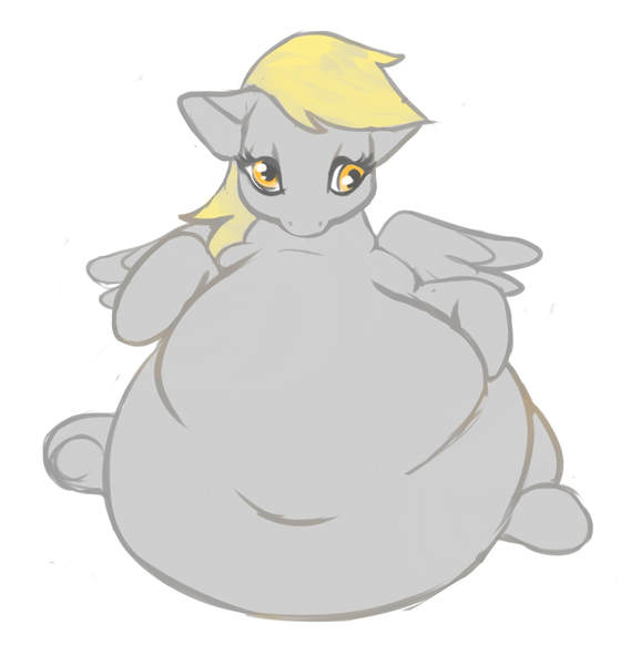 Size: 1209x1255 | Tagged: questionable, artist:cookie, derpibooru import, derpy hooves, pegasus, pony, aderpose, belly button, fat, female, immobile, impossibly large belly, mare, morbidly obese, obese, solo, solo female