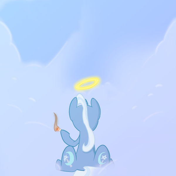 Size: 1000x1000 | Tagged: safe, artist:january3rd, derpibooru import, trixie, pony, unicorn, back, drugs, female, joint, mare, rest in peace, solo, stoned trixie