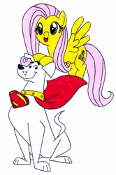 Size: 849x1278 | Tagged: artist:artemisito, crossover, derpibooru import, fluttershy, krypto the superdog, safe