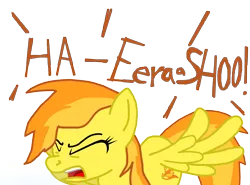 Size: 3124x2314 | Tagged: artist:masterxtreme, derpibooru import, eyes closed, fetish, open mouth, safe, simple background, sneezing, sneezing fetish, solo, spitfire, spray, transparent background, wonderbolts