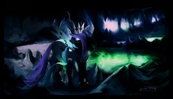 Size: 3364x1941 | Tagged: artist:jokerpony, cave, changeling, derpibooru import, mommy chrissy, mother and daughter, oc, queen chrysalis, safe, younger