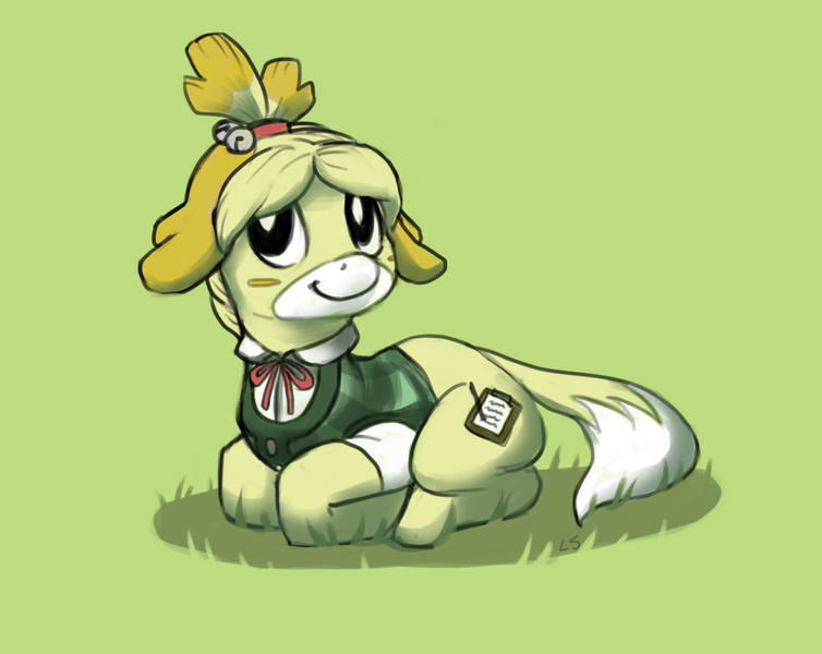 Size: 1131x900 | Tagged: animal crossing, artist needed, clothes, derpibooru import, isabelle, nintendo, ponified, safe, solo, source needed