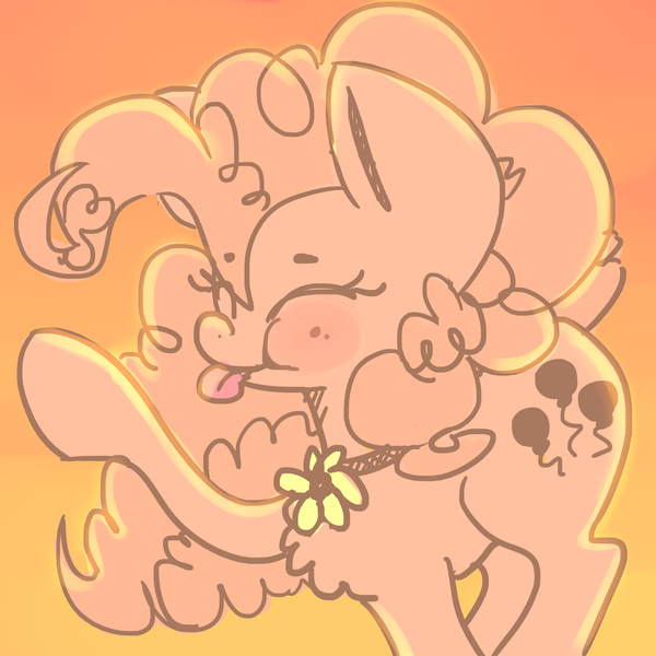 Size: 2000x2000 | Tagged: safe, artist:strabarybrick, derpibooru import, pinkie pie, :p, :t, blushing, cute, eyes closed, flower, fluffy, necklace, ponk, smiling, solo, tongue out