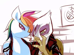 Size: 800x600 | Tagged: safe, artist:bakki, derpibooru import, gilda, rainbow dash, gryphon, pegasus, pony, black lagoon, cigarette, cigarette kiss, female, first world anarchist, gildash, image, jpeg, lesbian, mare, shipping