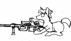 Size: 1280x750 | Tagged: safe, artist:that0nef00l, derpibooru import, oc, unofficial characters only, pony, unicorn, gun, hooves, horn, male, monochrome, optical sight, rifle, sniper, sniper rifle, solo, stallion, weapon, wip