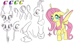 Size: 2000x1198 | Tagged: safe, artist:stoic5, derpibooru import, fluttershy, mothpony, original species, pony, female, mare, reference sheet, sketch dump, smiling, solo, species swap