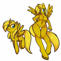 Size: 1280x1280 | Tagged: alicorn, alicorn oc, anthro, anthro ponidox, artist:moneychan, barbie doll anatomy, breasts, derpibooru import, featureless breasts, featureless crotch, female, nudity, oc, oc:ticket, simple background, suggestive, unofficial characters only