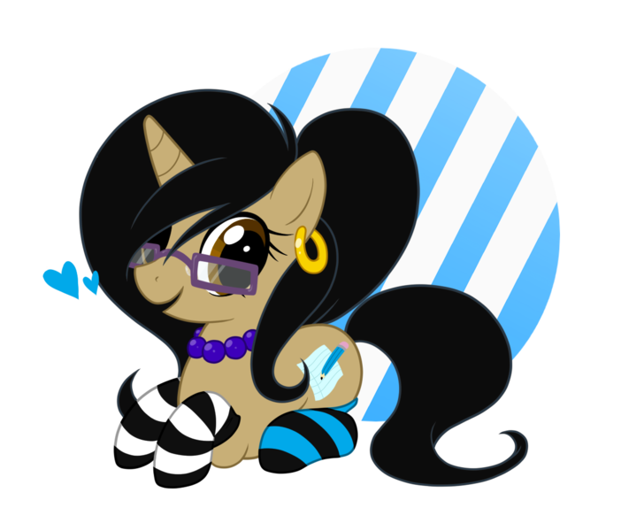 Size: 1170x1000 | Tagged: artist:chibi--shiro, clothes, derpibooru import, earring, glasses, oc, safe, socks, solo, striped socks, unofficial characters only