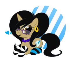 Size: 1170x1000 | Tagged: artist:chibi--shiro, clothes, derpibooru import, earring, glasses, oc, safe, socks, solo, striped socks, unofficial characters only