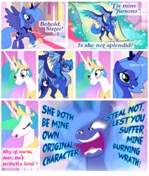 Size: 1083x1280 | Tagged: safe, artist:voodoo-tiki, derpibooru import, princess celestia, princess luna, oc, wolf, angry, canterlock, comic, donut steel, funny, furry, fursona, original character do not steal, rage, s1 luna, scroll, threat, traditional royal canterlot voice, yelling