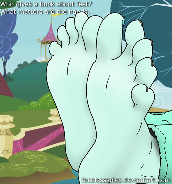Size: 2242x2400 | Tagged: artist:facelesssoles, barefoot, colored, derpibooru import, feet, female, foot fetish, foot focus, human, humanized, lyra heartstrings, pony coloring, soles, solo, solo female, suggestive, toes