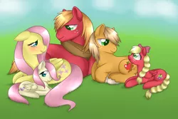 Size: 1024x683 | Tagged: safe, artist:kitsunewolf95, derpibooru import, big macintosh, fluttershy, oc, earth pony, pony, fluttermac, male, offspring, parent:big macintosh, parent:fluttershy, parents:fluttermac, shipping, stallion, straight