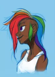 Size: 600x838 | Tagged: artist:tychosexual, dark skin, derpibooru import, human, humanized, rainbow dash, safe, solo, undercut